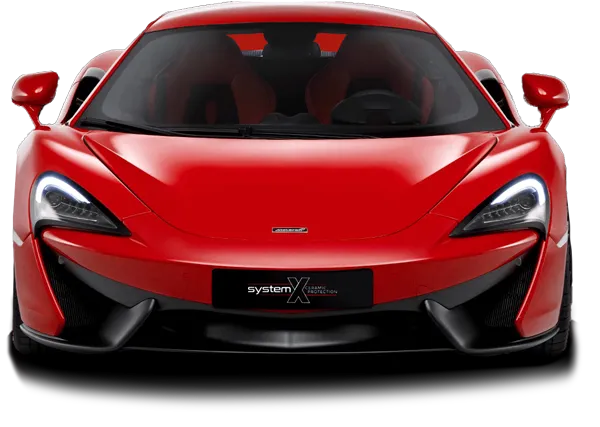 Red exotic car with a glass like System X finish
